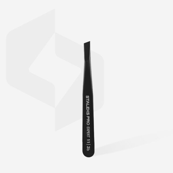 Пінцет для брів чорний Staleks Pro Expert TE-11/3b (широкий скошений) - Зображення 2