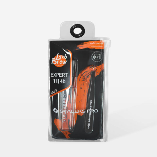 Пінцет для брів чорний Staleks Pro Expert TE-11/4b (вузький скошений)