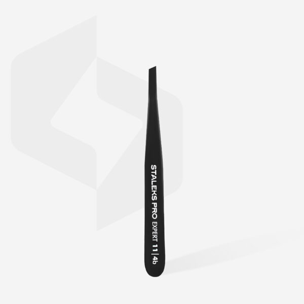 Пінцет для брів чорний Staleks Pro Expert TE-11/4b (вузький скошений) - Зображення 2